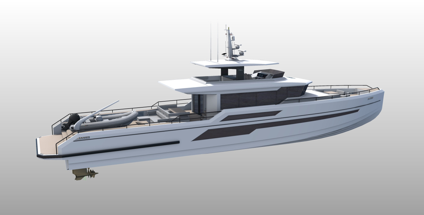 Humphreys FTX110 Aft Perspective 1 5.5m Tender Atlas 3000 davit
