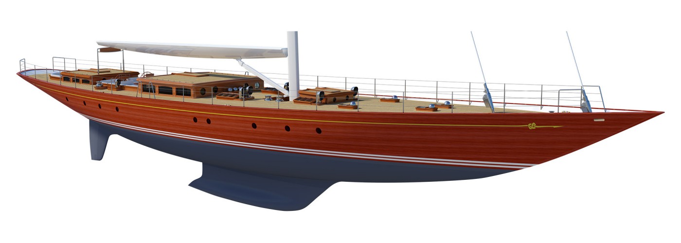 Tempus 150 Varnished Hull  fwd perspective cutter